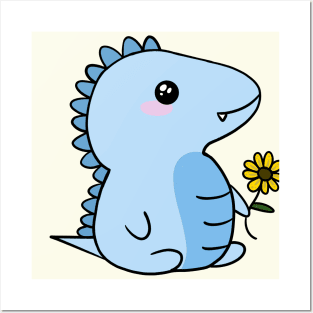 Chibi Dinosaur Sunflower  Art Posters and Art